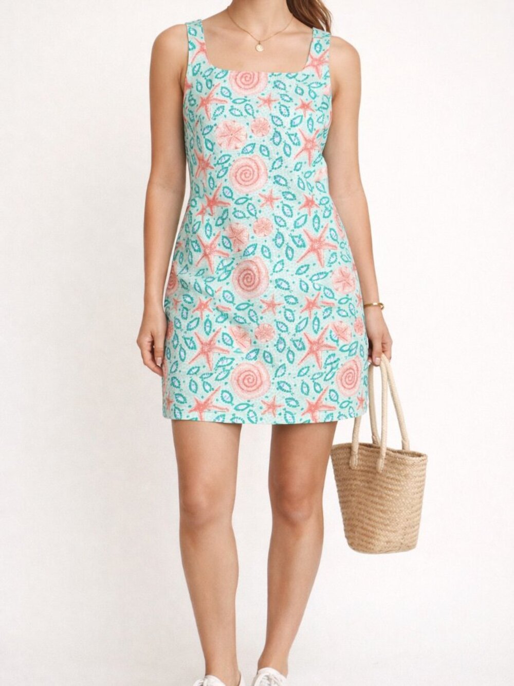 Lilly Pulitzer Beach Seashell Starfish Print Mini Shift Dress Sleeveless Sz 10P